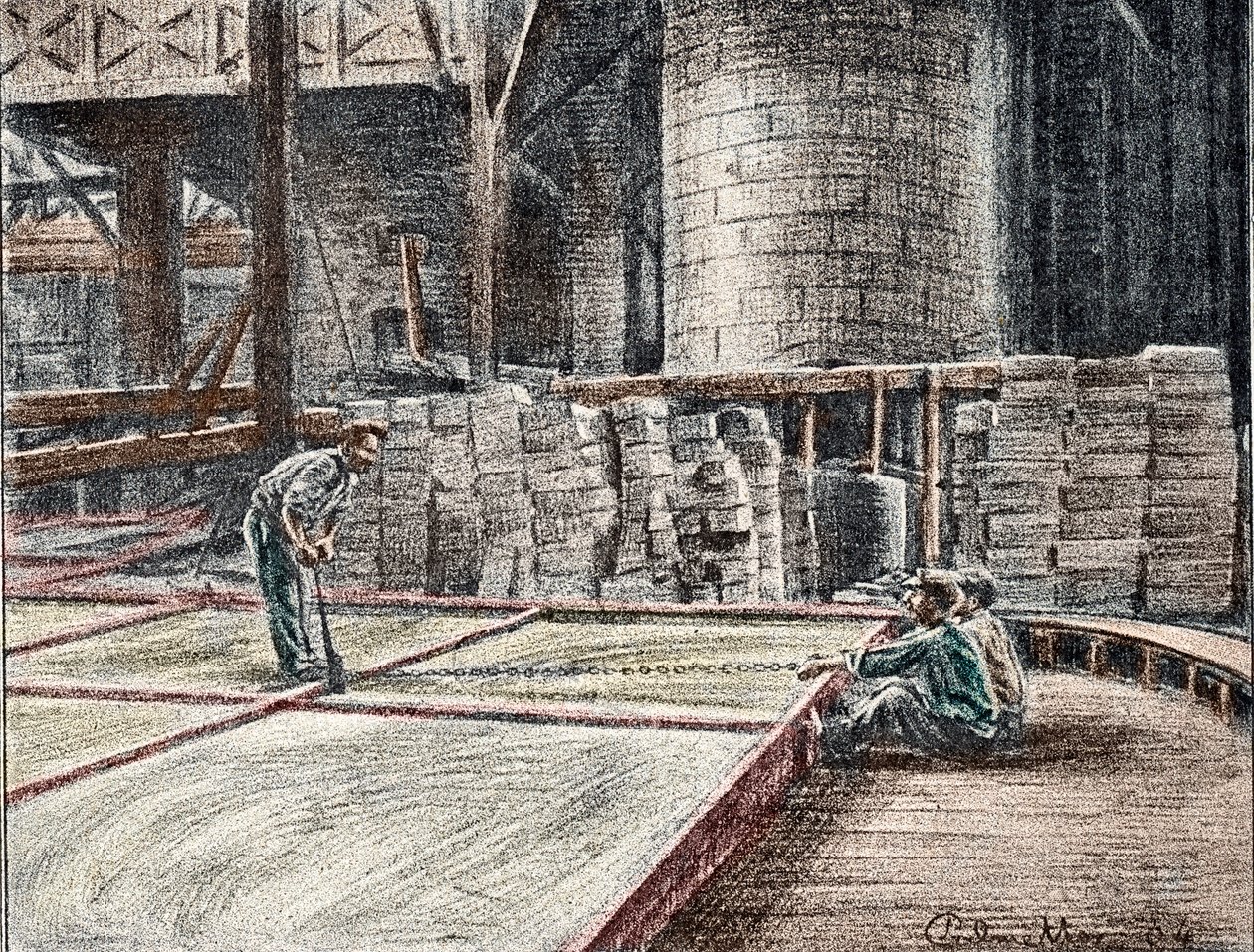 Savonnerie: saippuan leikkaaminen vedoissa (saippuoiden valmistus) Kaiverrus Pierre Calmetten yksityiskokoelmasta "Excursion through the trades" 作： ピエール・カルメッツ