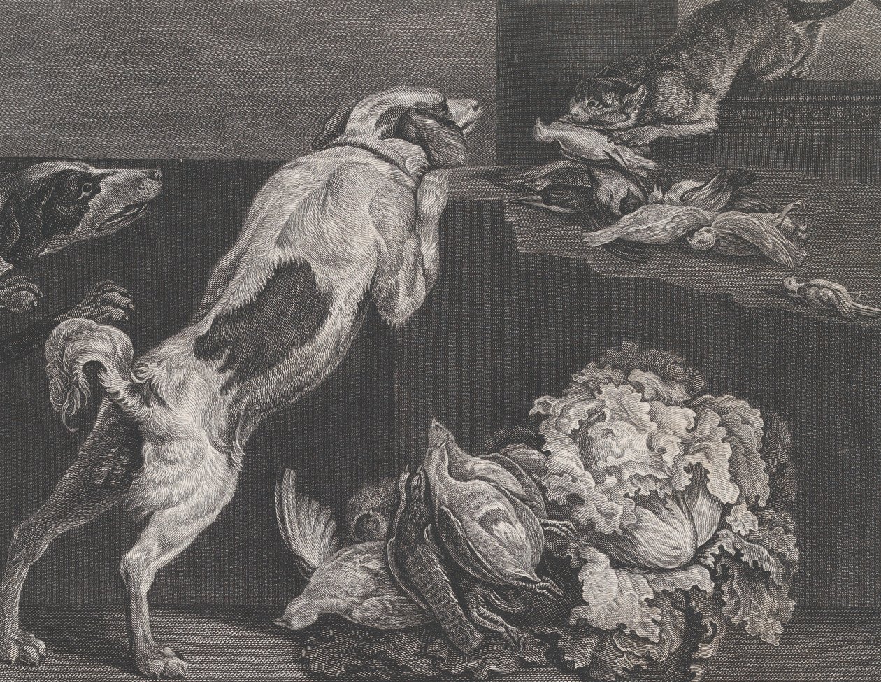 犬と静物、1778 作： ピエール・シャルル・カノ