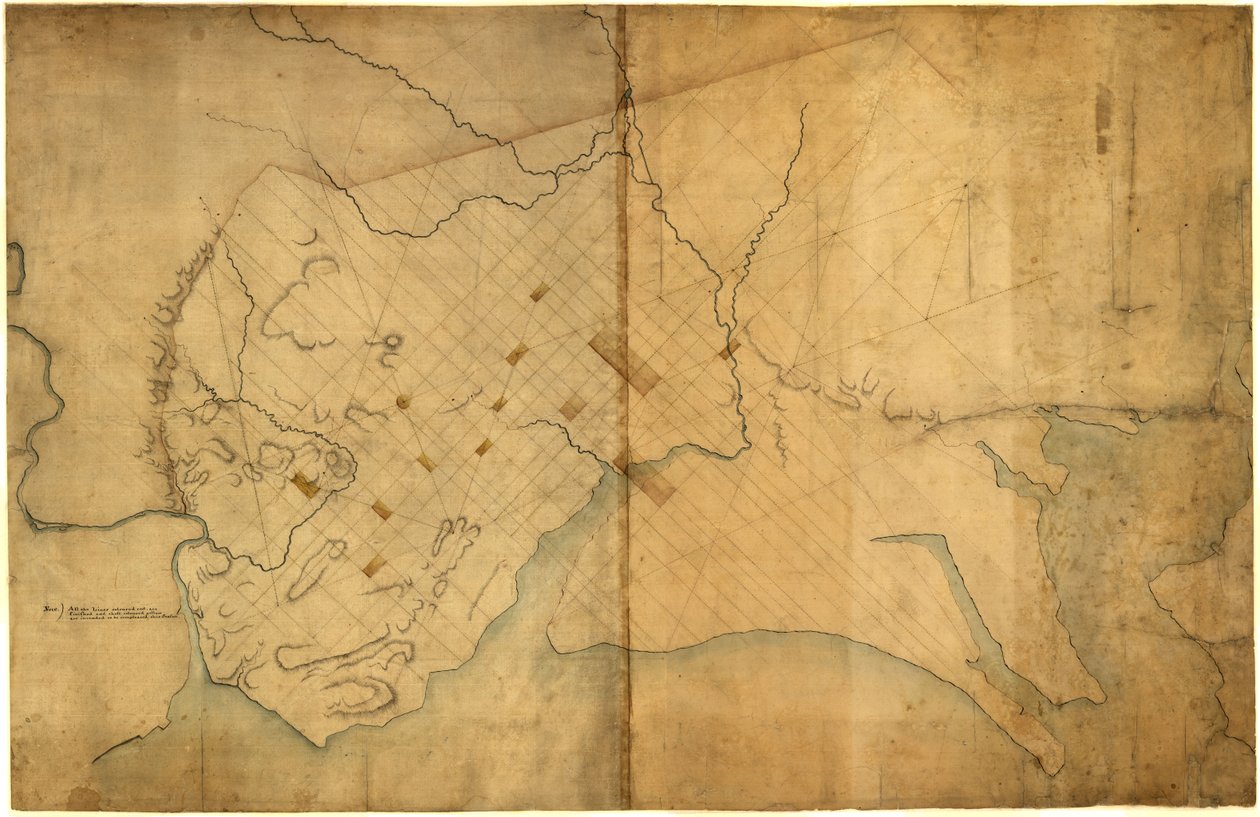 ワシントンD.C.の点線地図、1791年、8月19日以前。LOC 88694203 作： ピエール・シャルル・ランファン