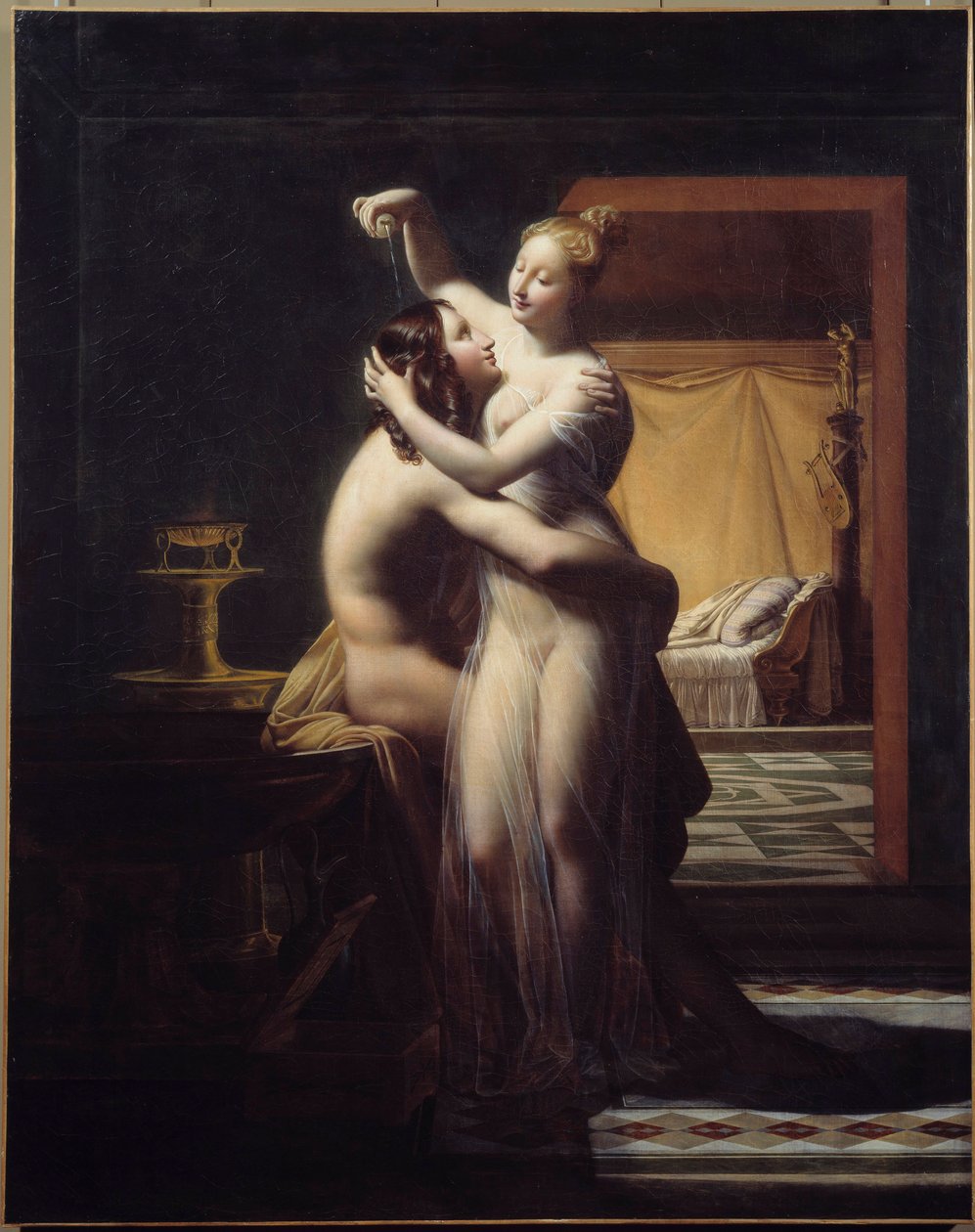 ヒーローとレアンドレの恋人 ヒーローとレアンドレ、伝説のカップル。 Pierre Claude Delorme (1783-1859) による絵画、19 世紀のブレスト、Musee des Beaux Arts。 作： ピエール・クロード・デローム