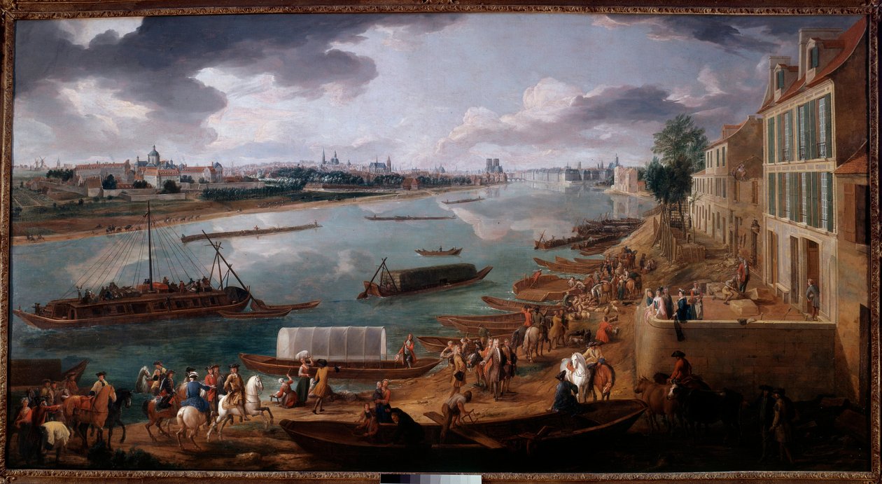 1716年にラピー河岸から撮影されたパリの眺め ピエール・ドニ・マルタン（1663-1742）による絵画 1716年 日の丸。1,7x3,15 m パリ、カルナヴァレ美術館 作： ピエールデニスマーティン
