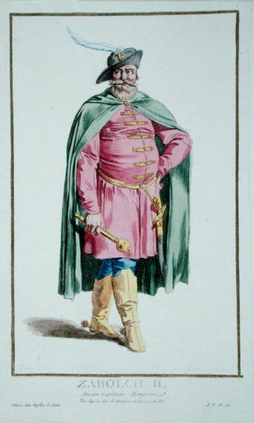 1780年に出版された「Receuil des Estampes, Representant les Rangs and les Dignites, suivant le Costume de toutes of the Nationes Ex Existantes」よりザボルキイ2世（手彩色彫刻） 作： ピエール・デュフロス
