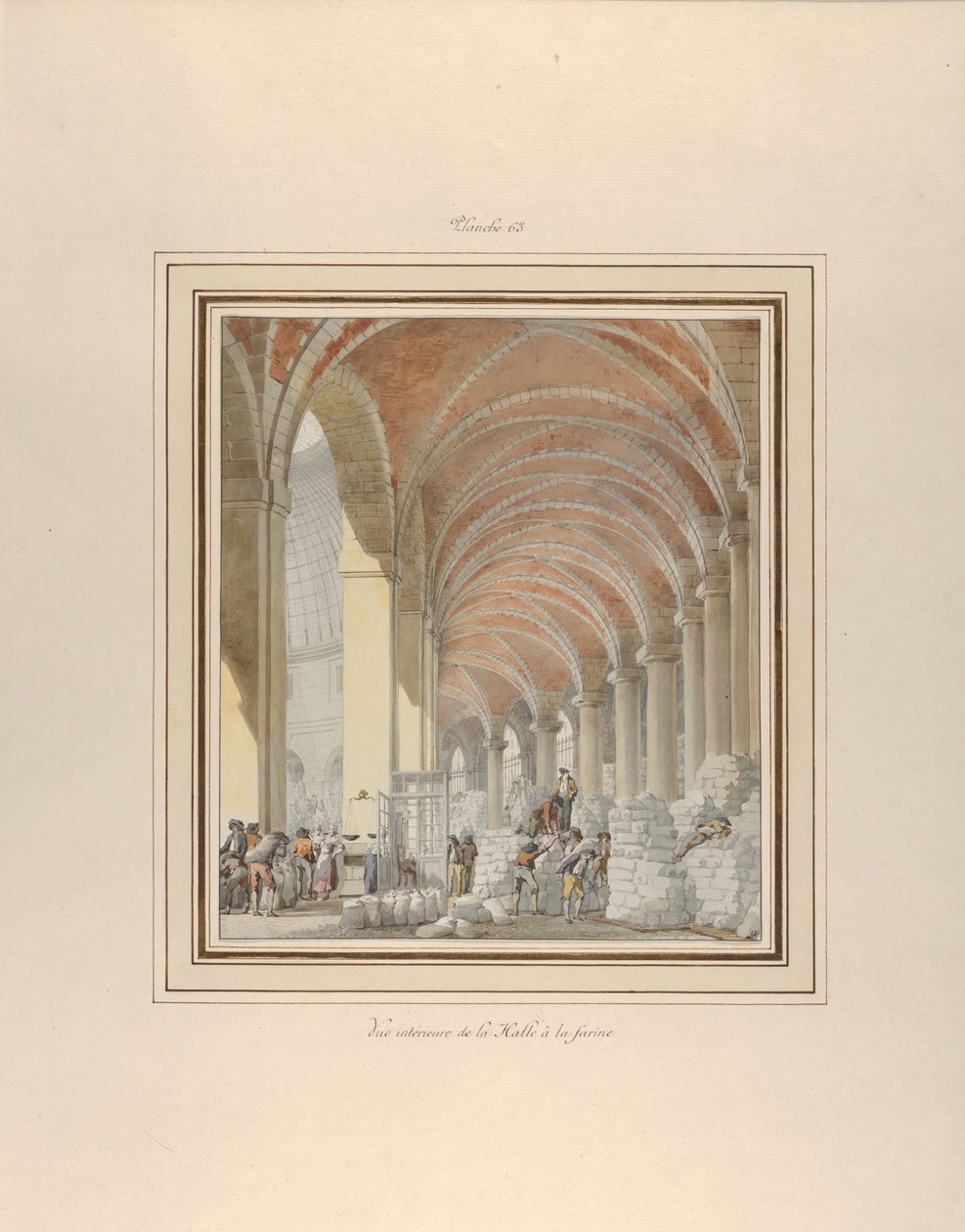 Halle aux Blés、内部ビュー、カリフォルニア州。 1810年。 作： ピエール・フランソワ・レナード・フォンテーヌ