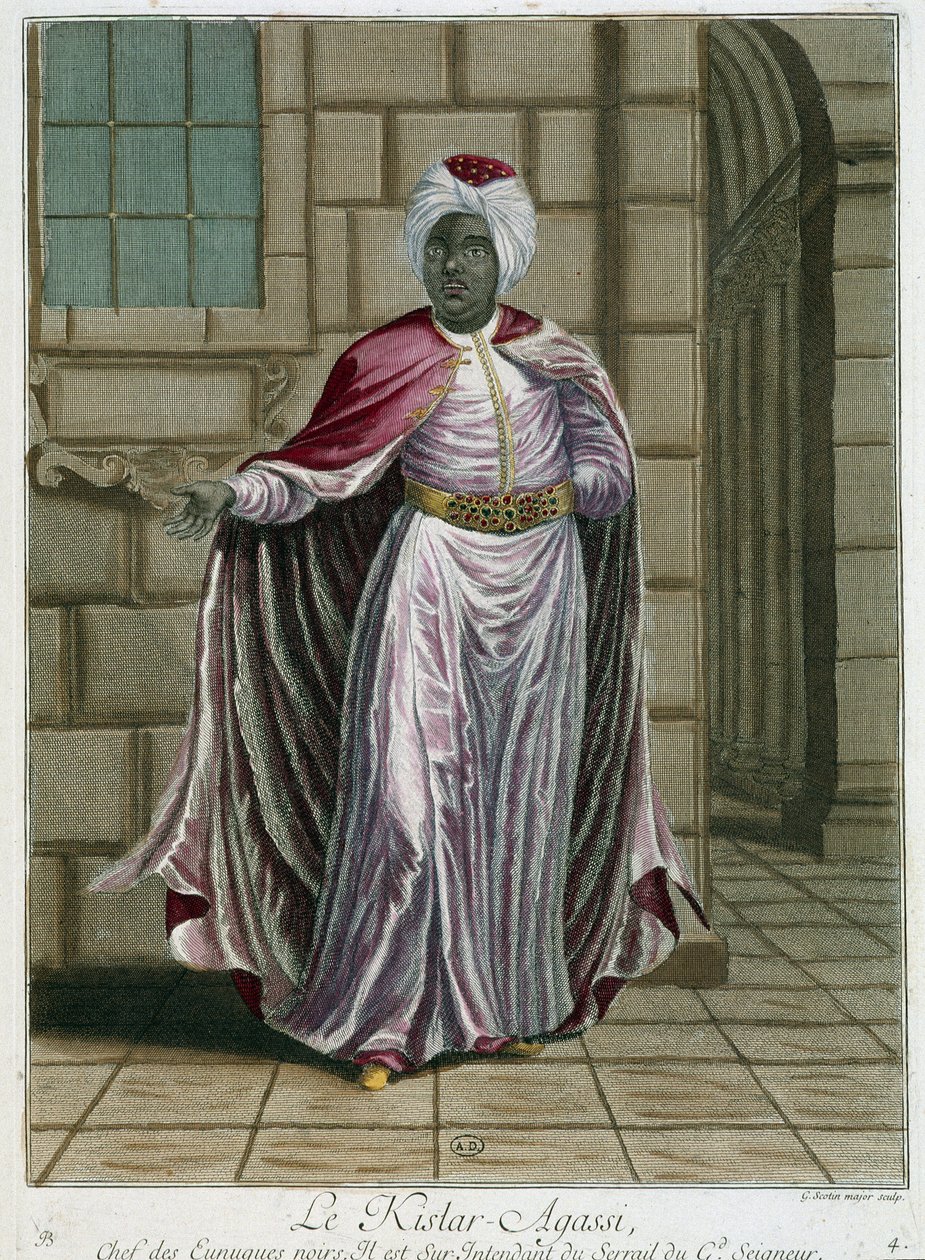Porträt des Kistar-Agassi (Chef der Eunuchen) - in Sammlung von 100 Drucken, die verschiedene Nationen des Levante 1707 und 1708 darstellen von Pierre François Basan