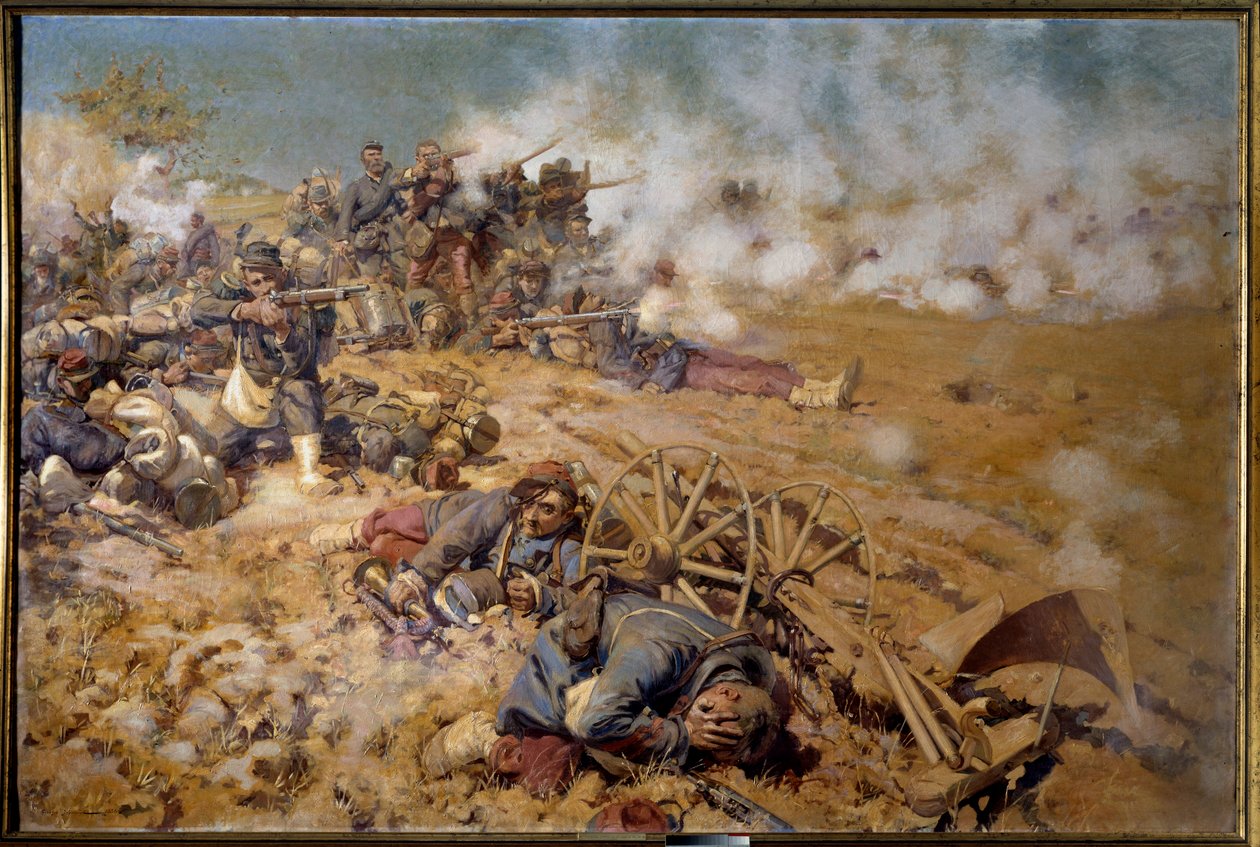 1870年の戦争：「1870年8月16日のレゾンビルの戦いでの射線」 ピエール・ジョルジュ・ジャンニオー（1848-1934）の絵画 1886年 日2x3 m ポー、ボザール美術館 - 1870年の戦争：8月16日のレゾンビルの戦いでの射線 作： ピエール・ジョルジュ・ジャンニオ