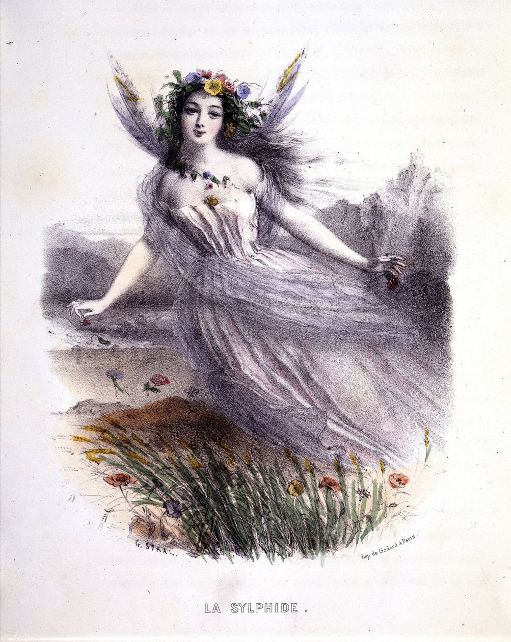 Fée:La sylphide - 「Les femmes mythologiques」（MeryとFoelix著、G.Staal画、Gouet編）の中で 作： ピエール・ギュスターヴ・ユージン・スタール