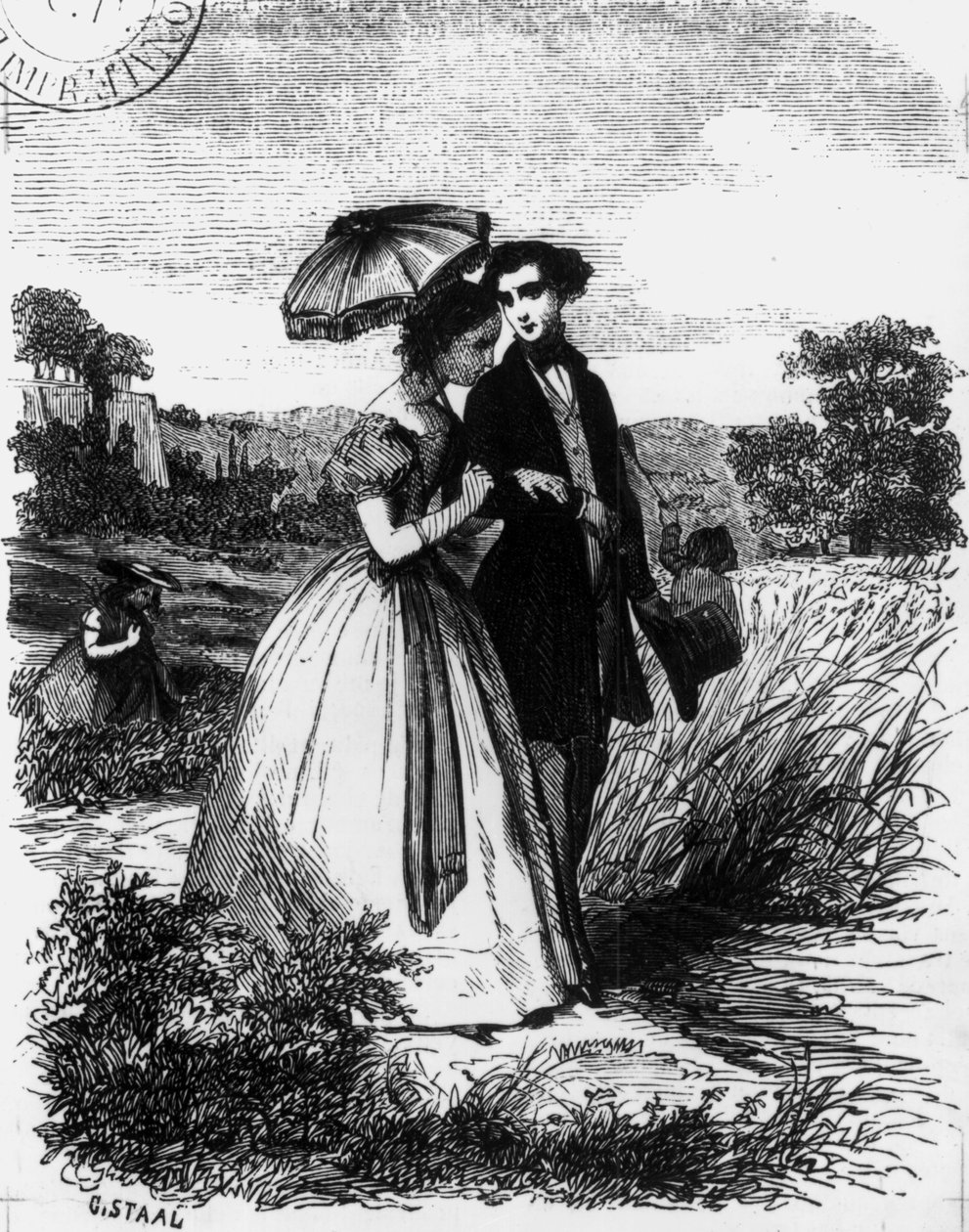 フェリックスデヴァンデネッセとマダムドモルサウフ、1871年に出版されたHonore de Balzac（1799-1850）による「Le Lys Dans la Vallee」のイラスト 作： ピエール・ギュスターヴ・ユージン・スタール