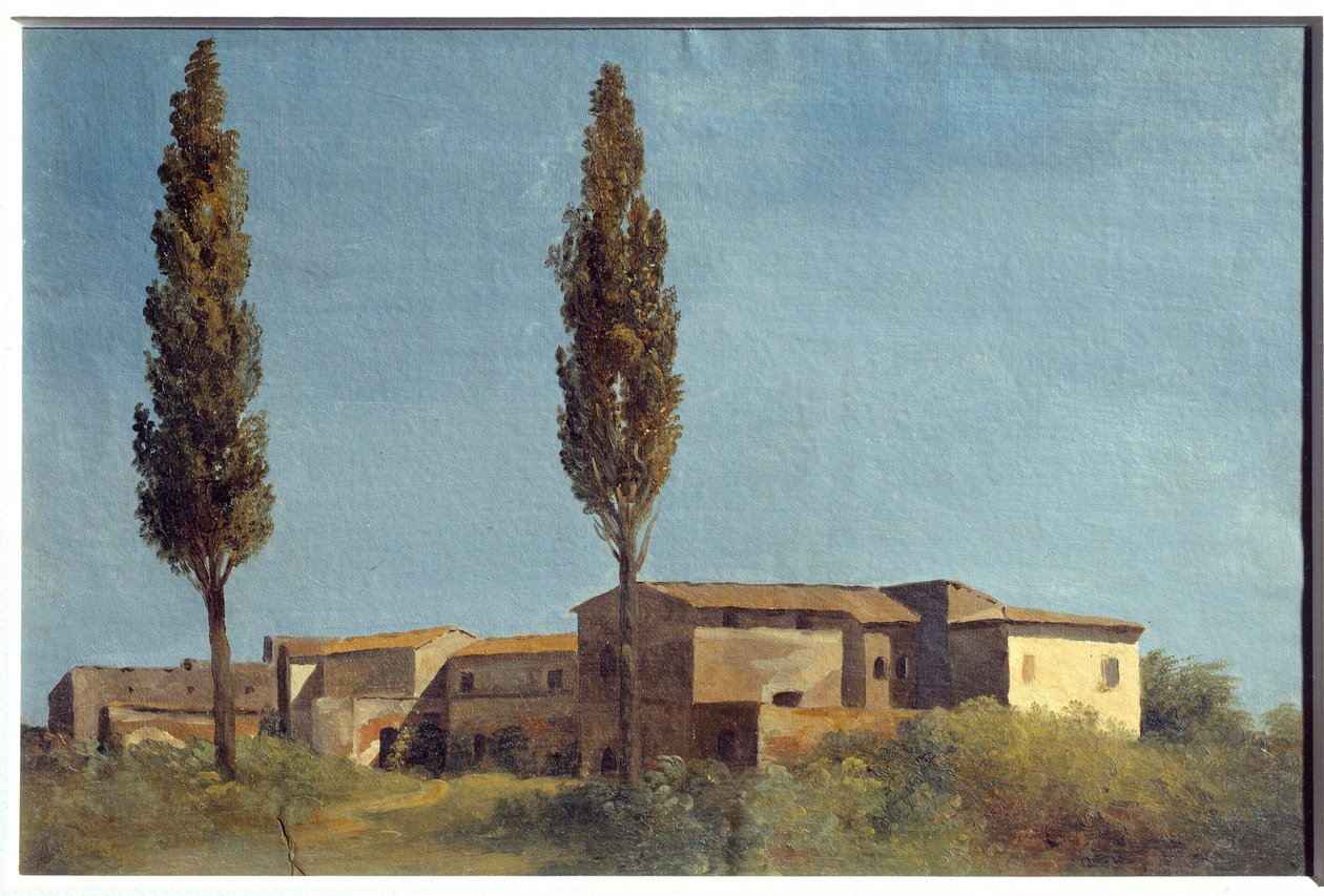 ファルネーゼ荘で、2本のポプラ。ピエール・アンリ・ド・ヴァランシエンヌ（1750-1819）の絵画 作： ピエール・アンリ・ド・ヴァランシエンヌ