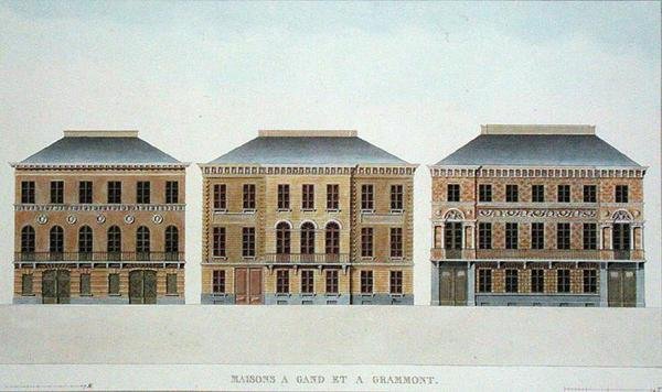 ベルギー、ゲントとグラモントの家（ピエール・ジャック・ゴエッヘビュール著「Choix des Monuments, Edifices et Maisons les plus remarquables du Royaume des Pays-Bas」1827年発行より）（アクアチント 作： Pierre Jacques（後）Goetghebuer