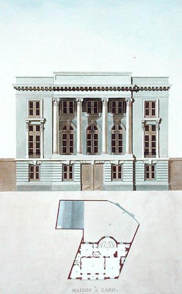 ベルギー・ゲントの家（Pierre Jacques Goetghebuer著「Choix des Monuments, Edifices et Maisons les plus remarquables du Royaume des Pays-Bas」1827年刊より）（アクアチント画 作： ピエール・ジャック・ゲブエル