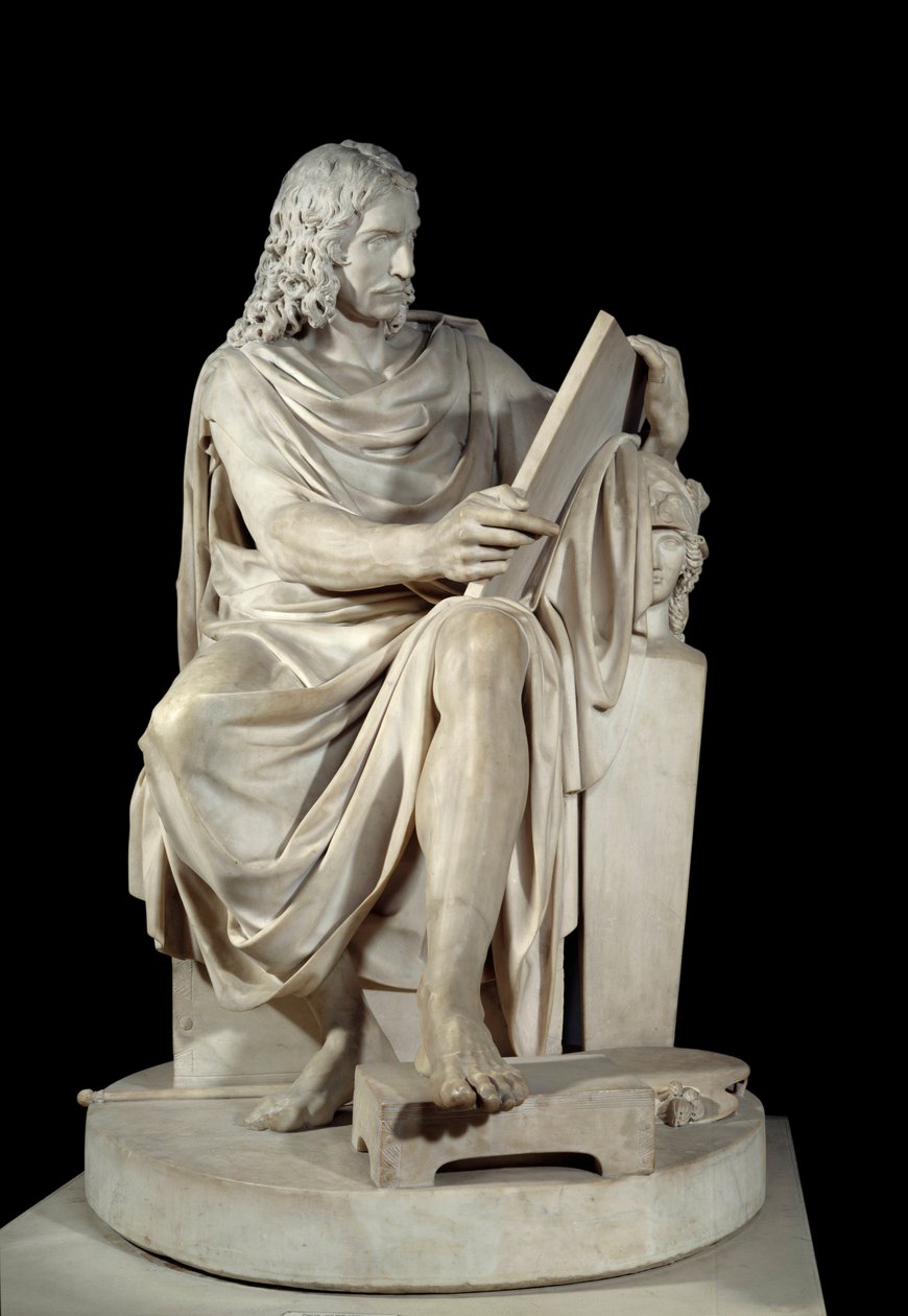 フランスの画家ニコラ・プッサン（1594-1660） ピエール・ジュリアン（1731-1804）による大理石の彫刻 1804年 日1,64x1,01 m パリ、ルーヴル美術館 作： ピエール・ジュリアン