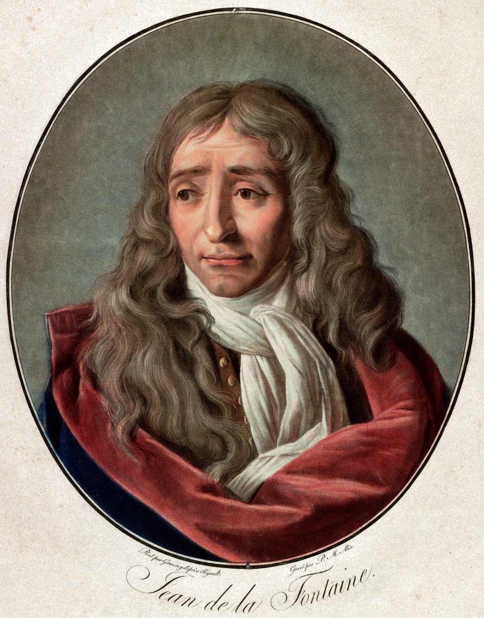 フランスの詩人ジャン・ド・ラ・フォンテーヌ（ラフォンテーヌ）（1621-1695）の肖像 Pierre Michel Alix（1762-1817）による彫刻 Ambroise Louis Garnerey（1783-1857）による彫刻 作： ピエール・ミシェル・アリックス