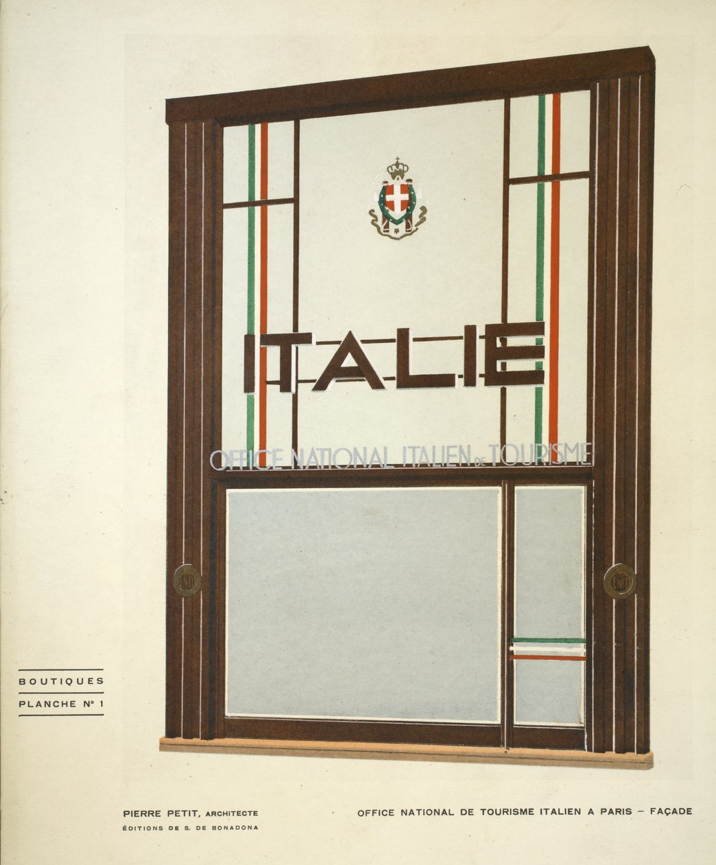 Office National de Tourisme Italien A Paris、Pierre Petit、Boutiques、Henry Delacroix、Editions S De Bonadona、Paris、1920s Late、Pochoir Print 作： ピエールプチ
