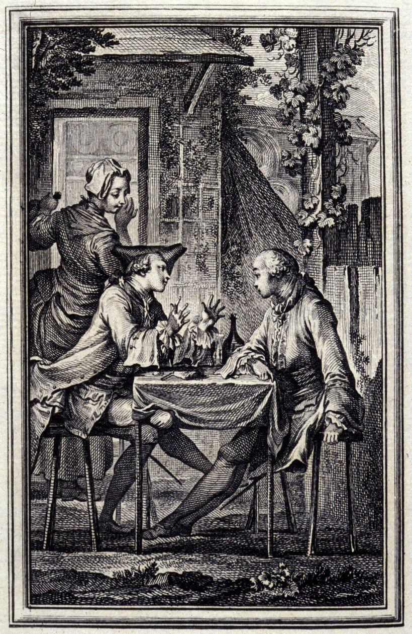 耳かきやムール貝のラッコ入れ。ジャン・ド・ラ・フォンテーヌの「Tales et nouvelles en vers」（アムステルダム、1776年）の中で、P.P.Choffardが描いています。 作： ピエールフィリップチョファード