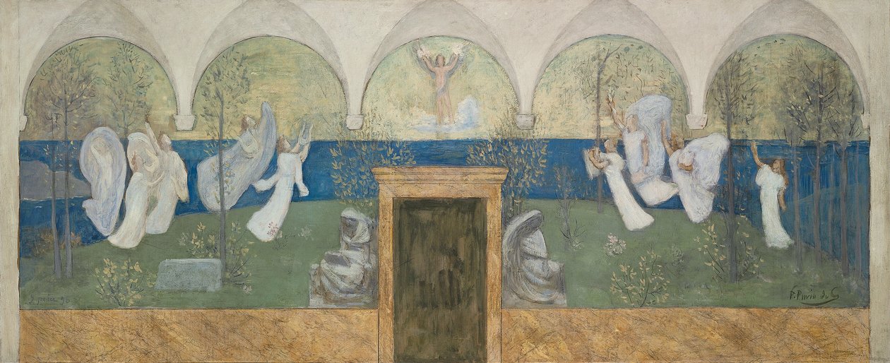 天才のための感動的なミューズ応援のための準備絵画、光の使者、1895 作： ピエール・ピュビス・ド・シャヴァンヌ