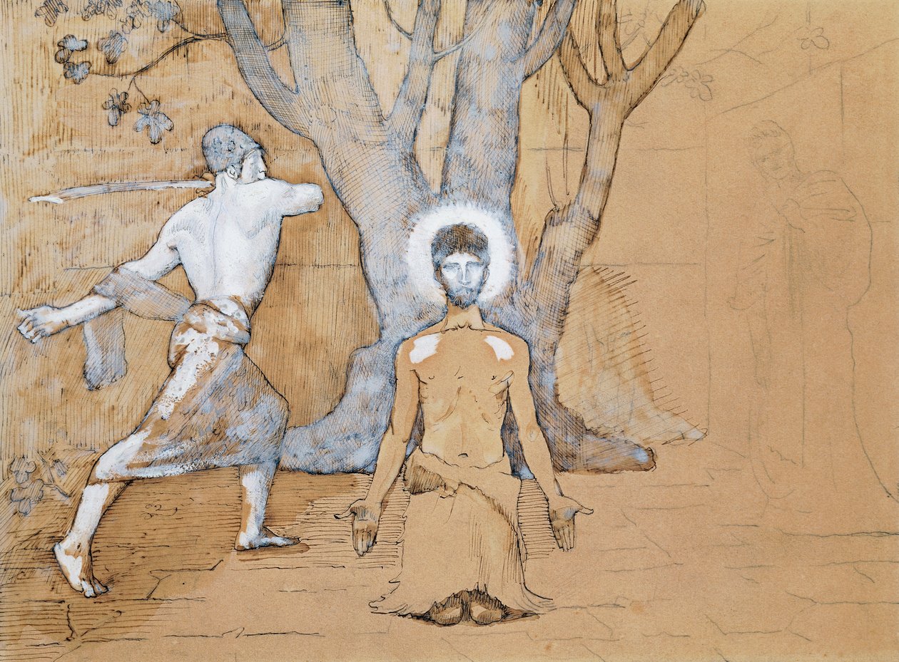 ジョン・バプティストの斬首の習作（ペン、インク、鉛筆、水彩画） 作： ピエール・ピュビス・ド・シャヴァンヌ