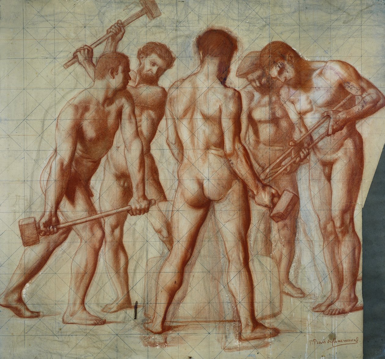 The Forgers、「Allegorie du Travail」（紙に赤いチョーク）の勉強 作： ピエール・ピュビス・ド・シャヴァンヌ