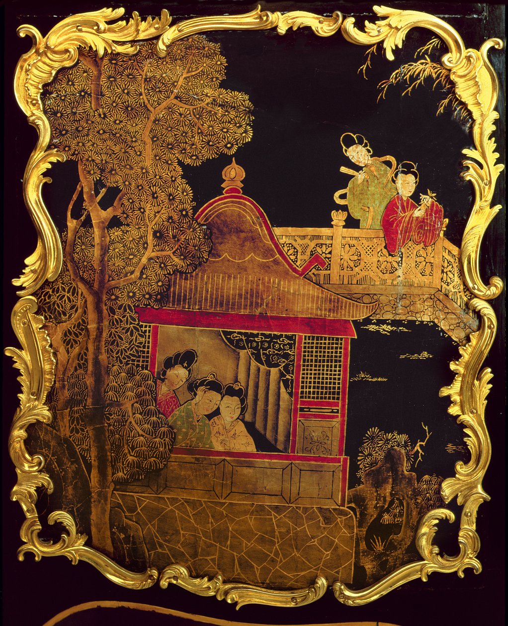 Louis XV便器のサイドパネル、c.1745（木材にラッカーとゴールド）（re 222380） 作： ピエール・ルセル