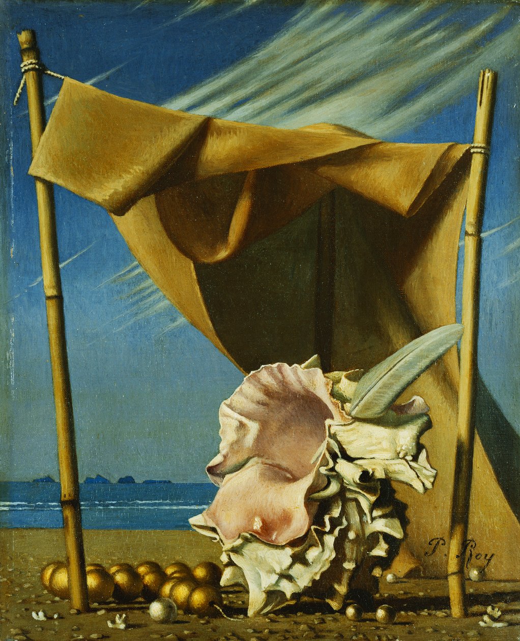 シェルとドレープ; Coquillage et Drape、1930年頃（キャンバスに油彩） 作： ピエール・ロイ
