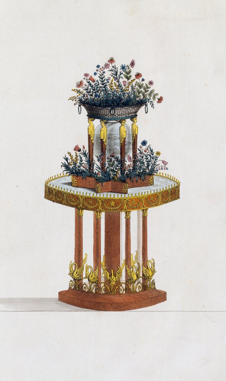 マホガニーとブロンズの花台、プレート287、イラスト「Collection de meubles et objects de gout（家具と趣味の品々のコレクション）」より 作： ピエール・ド・ラ・メザンゲレ