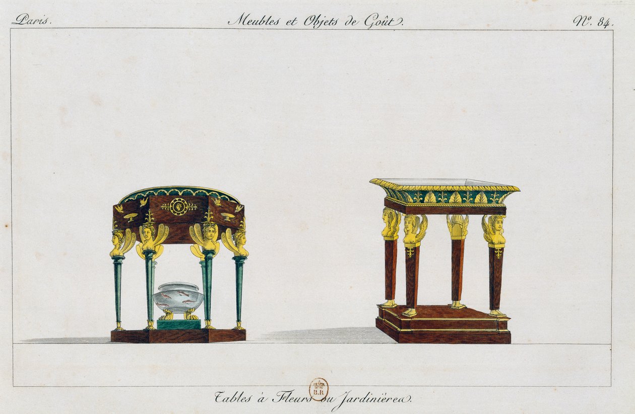 花のためのテーブルまたは花の台、皿84、イラスト「Collection de meubles et objects de gout（家具と趣味の品々のコレクション）」より 作： ピエール・ド・ラ・メザンゲレ
