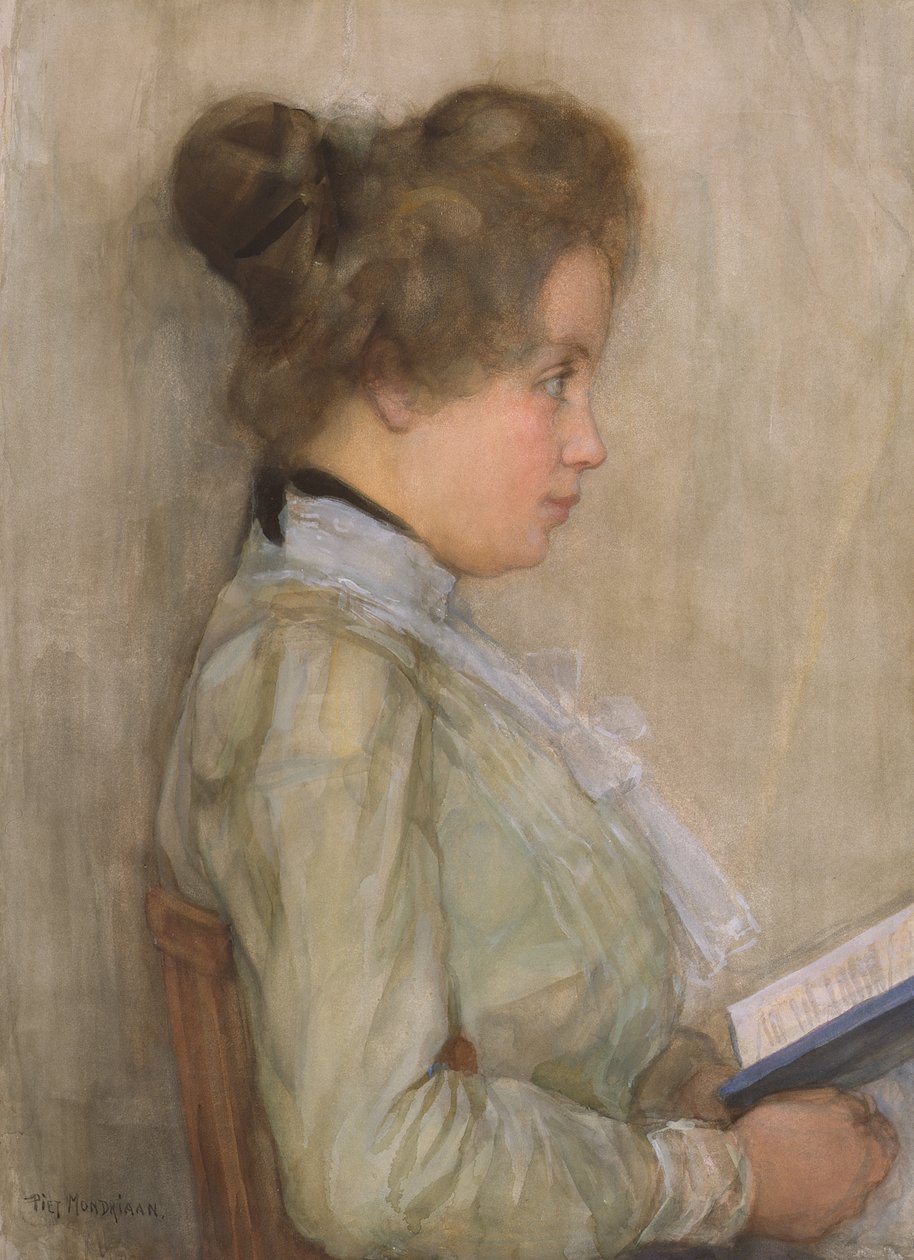 本の横顔の女性の胴、c.1898-1900（紙にトイレ） 作： ピエト・モンドリアン