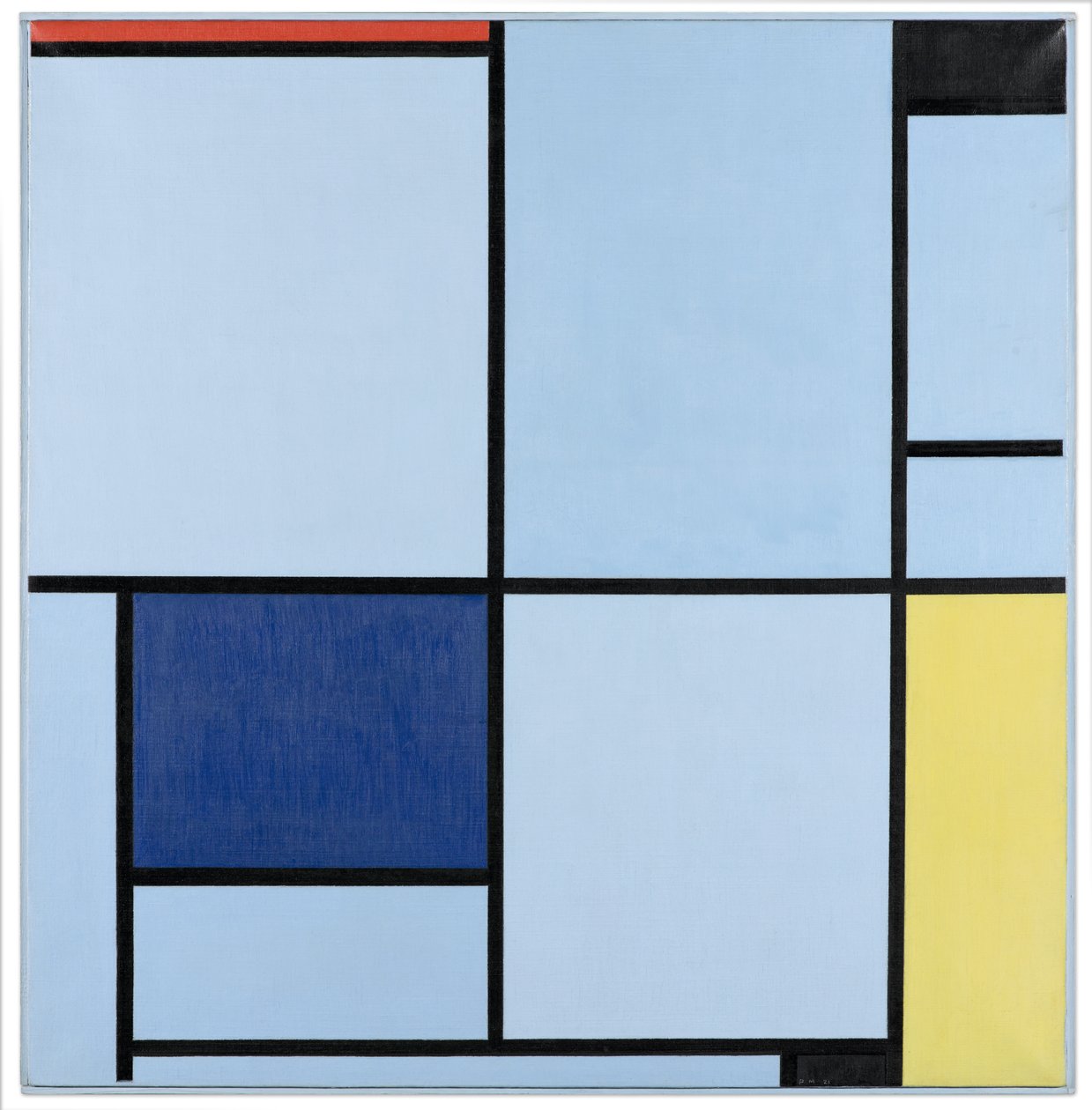 Tableau 1、赤、黒、青、黄色、1921年 作： ピエト・モンドリアン