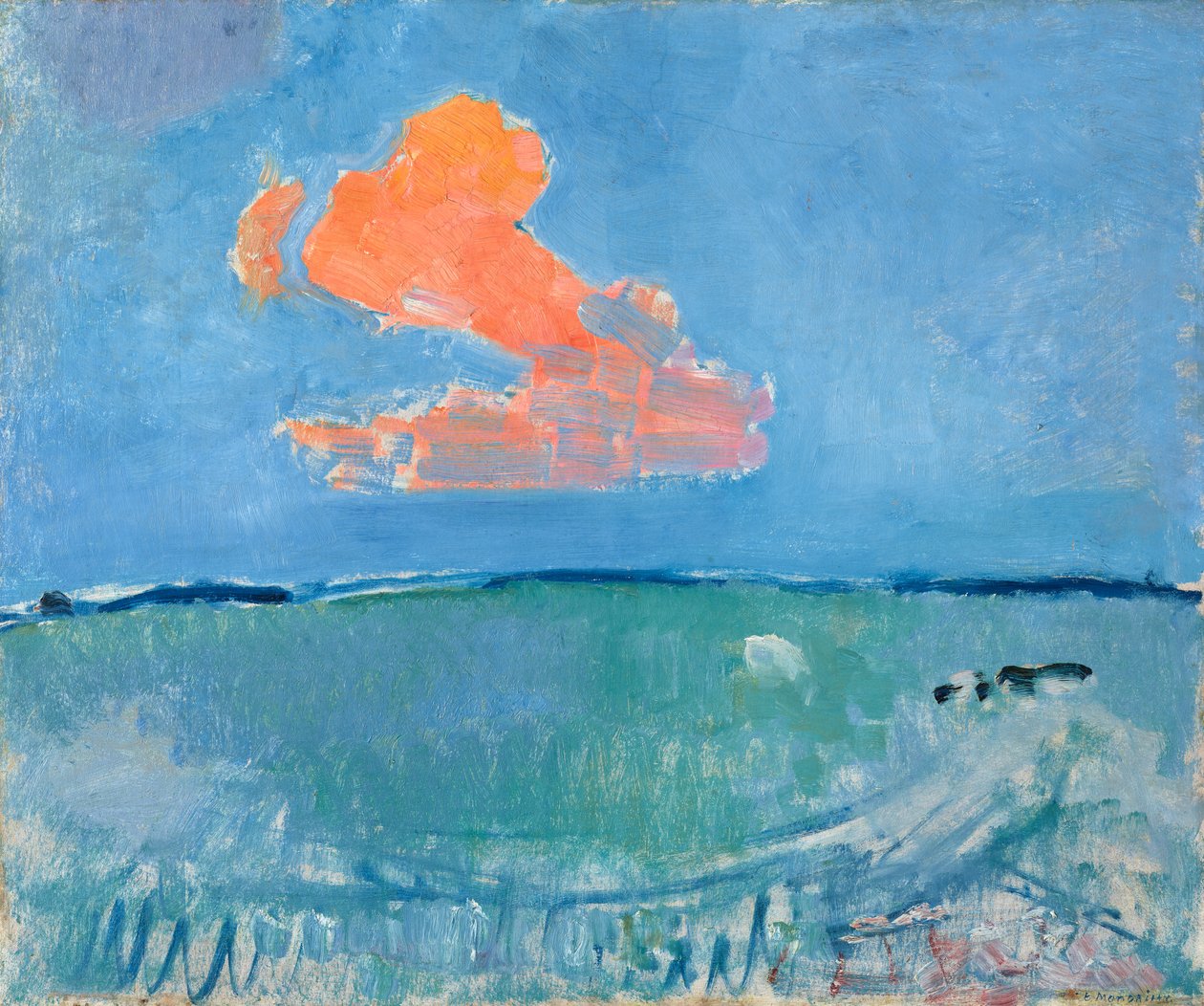 赤い雲、1907年頃（厚紙に油彩） 作： ピエト・モンドリアン