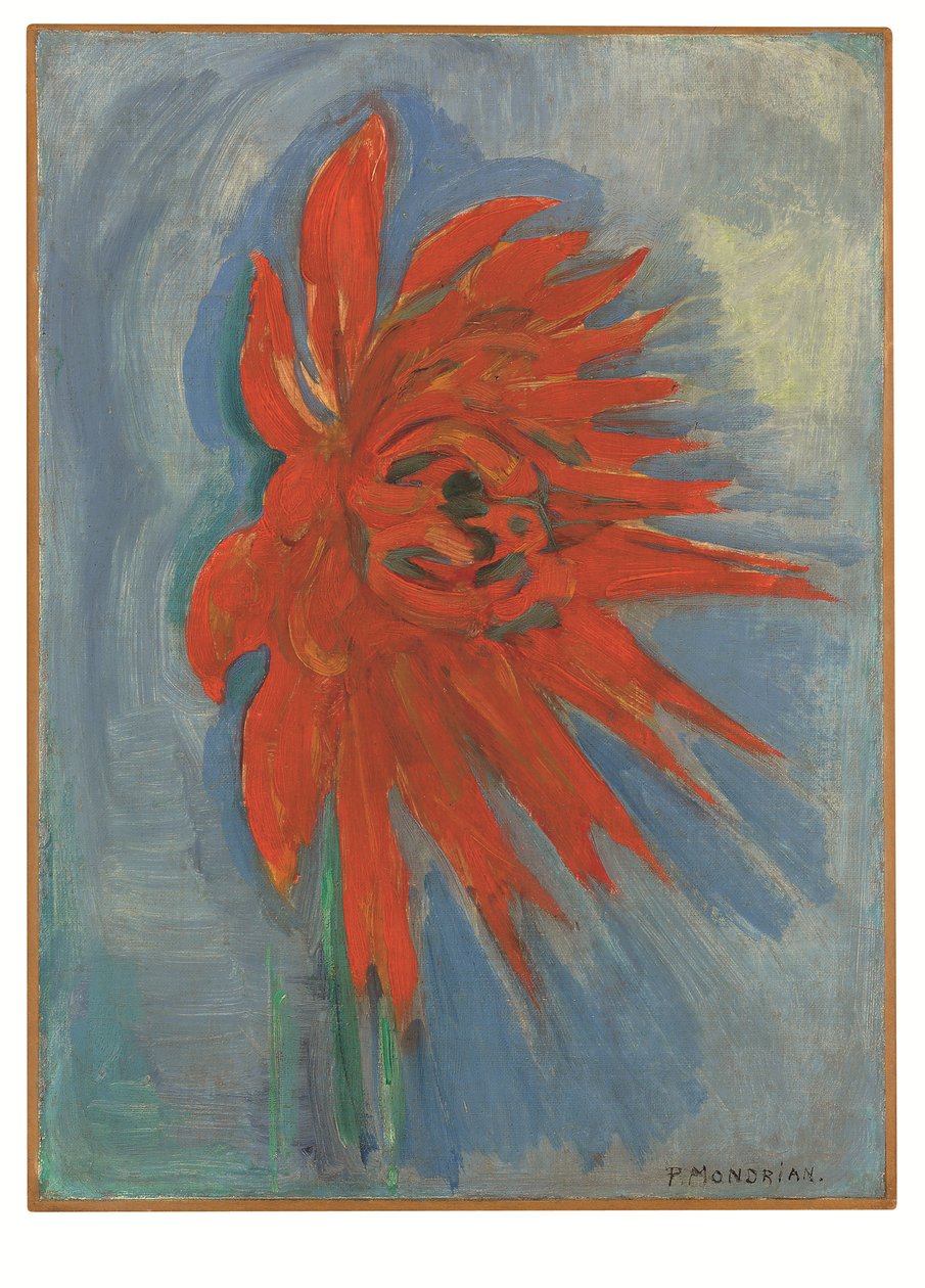 青地に赤い菊、1909-10年頃（油彩・キャンバス） 作： ピエト・モンドリアン