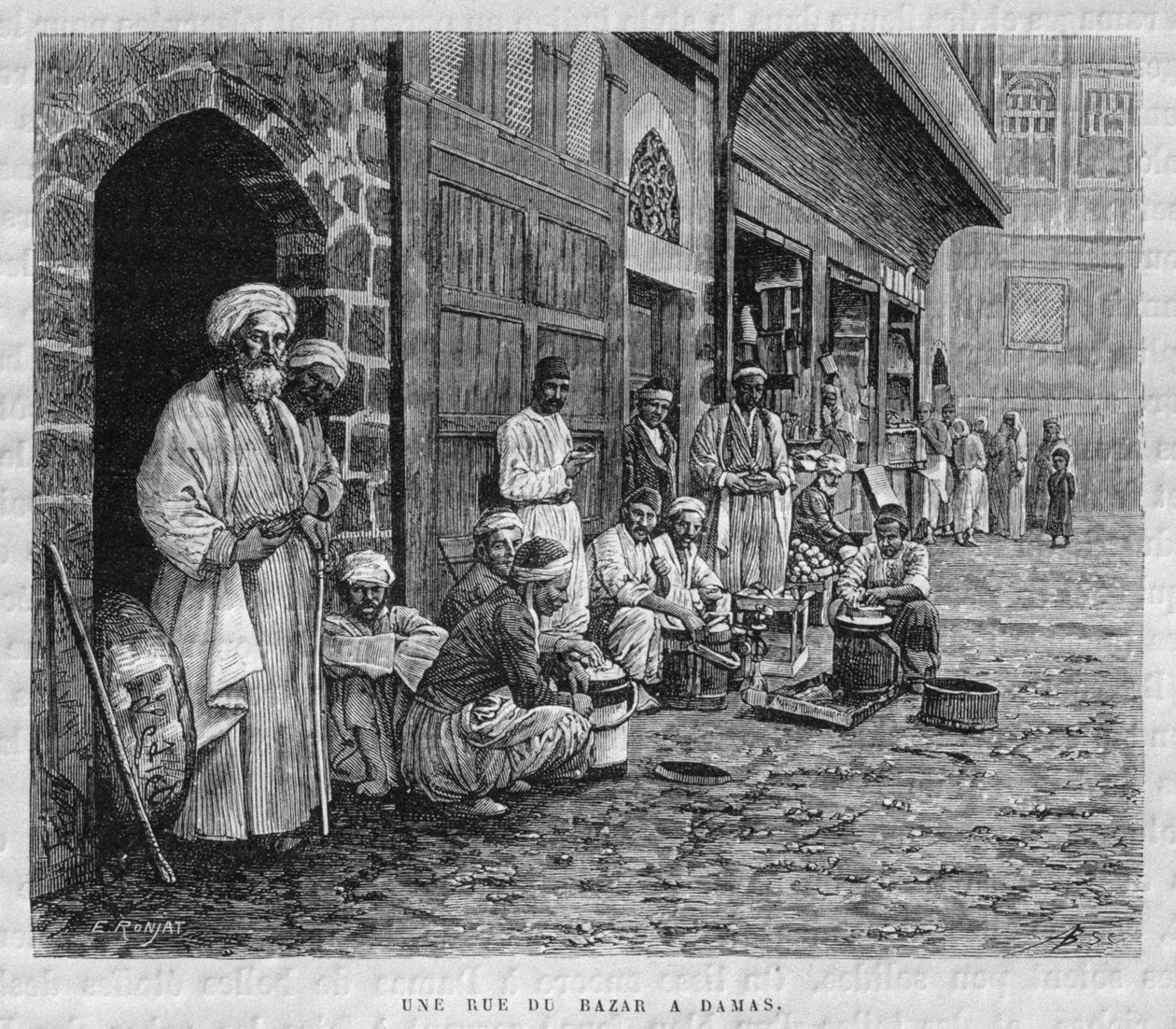 今日のシリアのダマスカスバーザールの通り。フェニシア、レバノン、ジューディーへの旅。 1875-1880 &39;ルイシャルルエミールロルテ、1884年（bw彫刻） 作： ピーター・コッデ