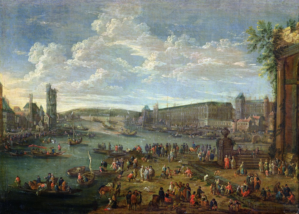 シテ島からのルーブル美術館とトゥールドネスの眺め、1673-74年頃 作： Pieter II Casteels