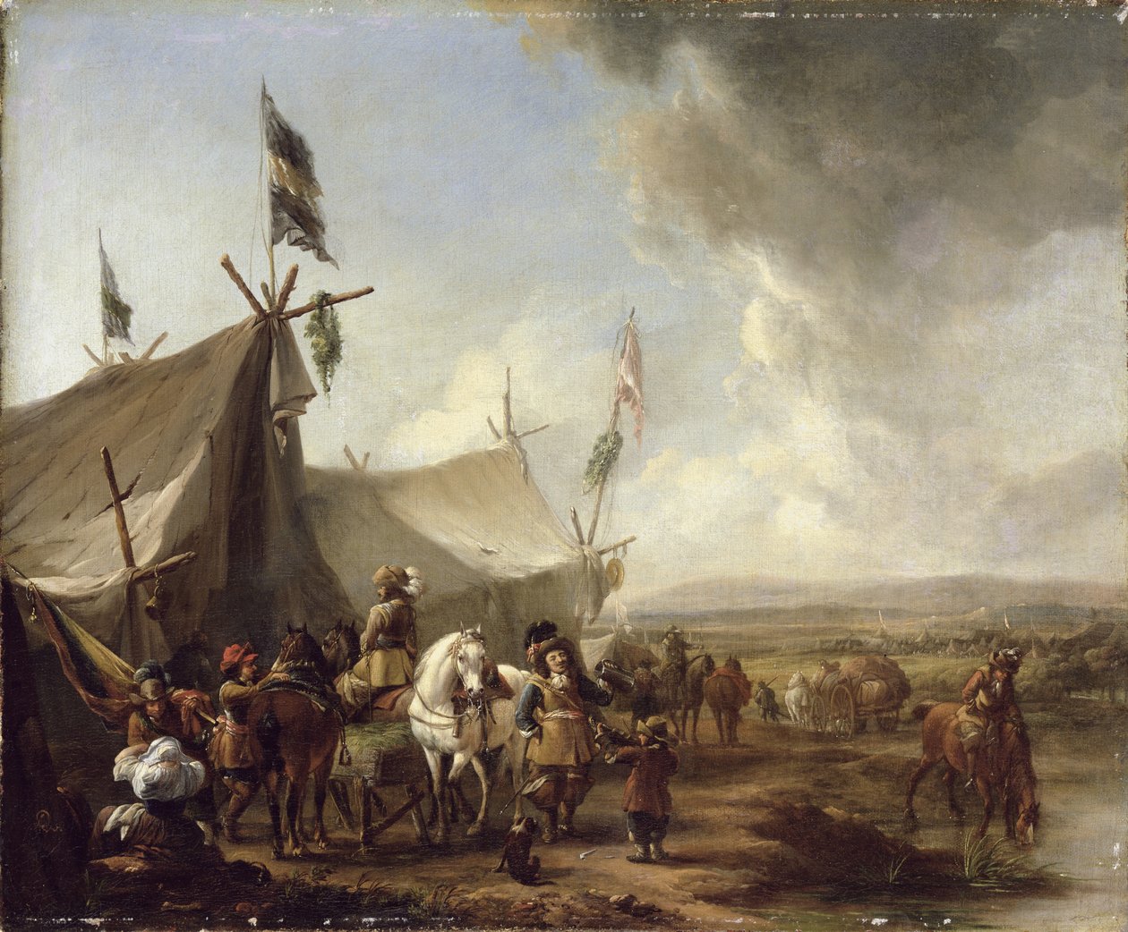 市場テントの前 作： Pieter WouwermansまたはWouwerman