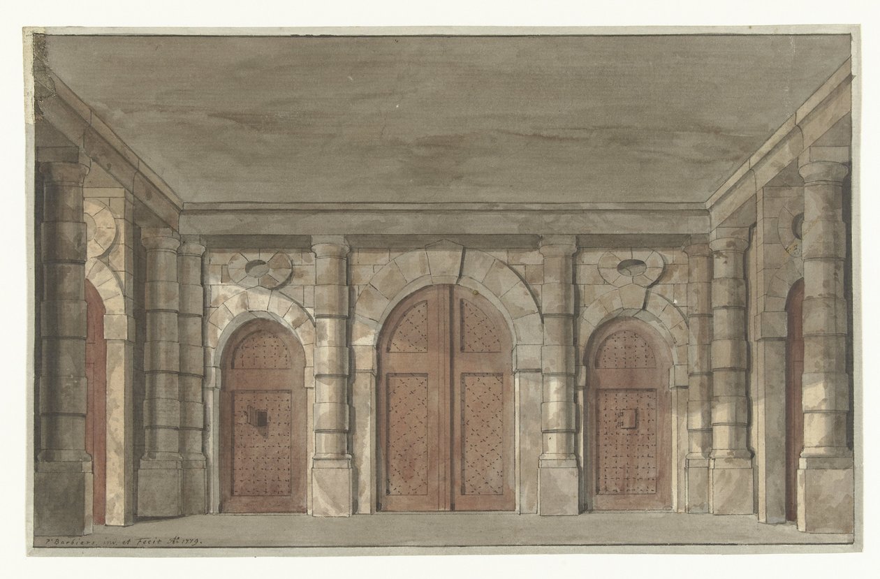 刑務所前庭の舞台装置のデザイン（？） 作： Pieter Barbiers（I）