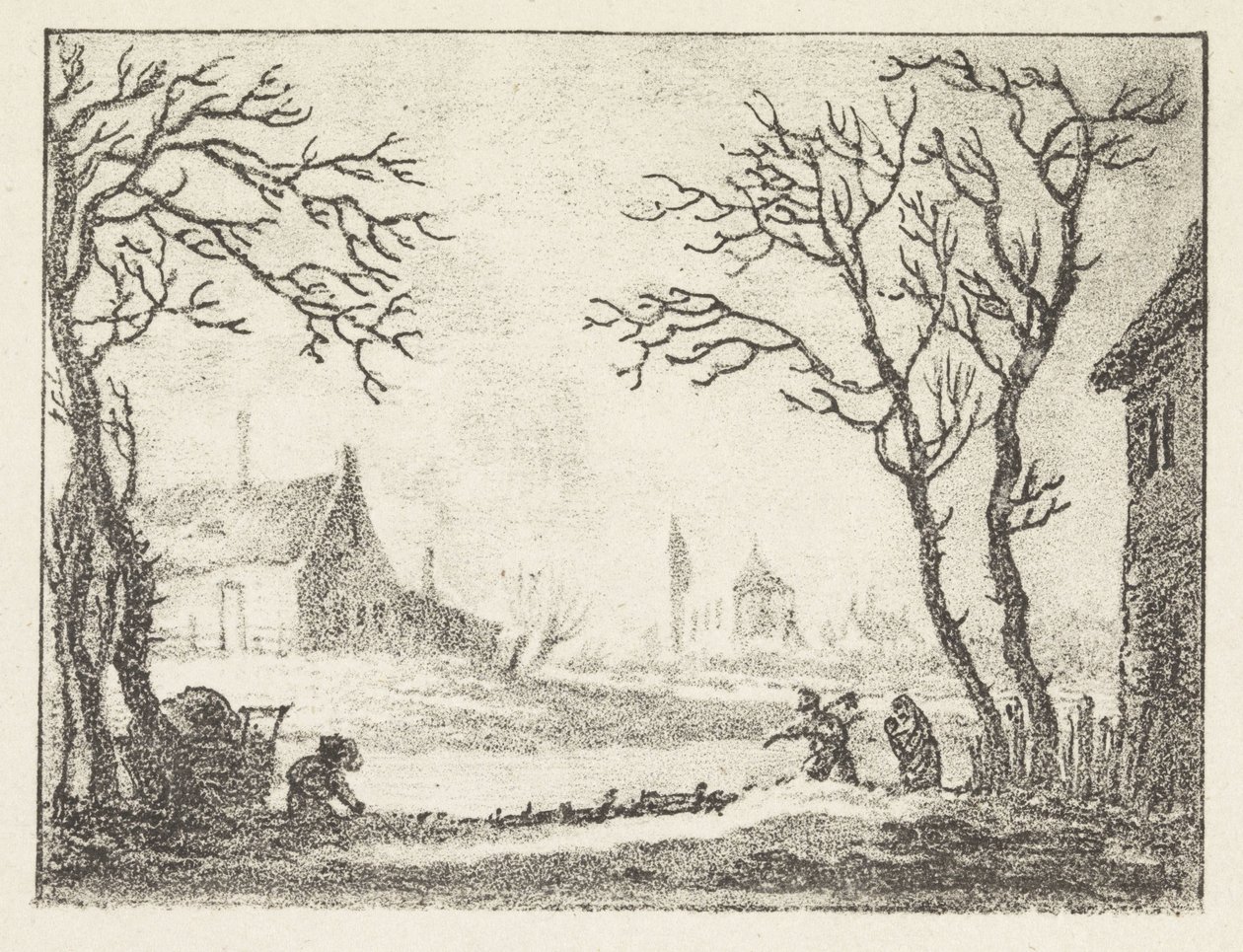 家と人物のある冬の風景 作： Pieter Bartholomeusz床屋