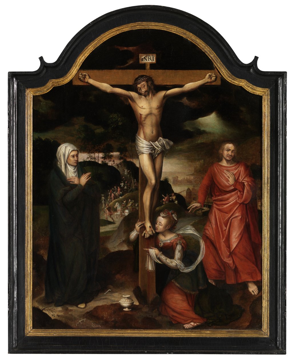 Kristus ristillä Neitsyen, Pyhän Johanneksen ja Maria Magdaleenan kanssa (öljy paneelissa) 作： Pieter Claeissens
