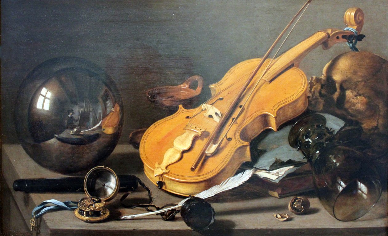 ドイツ語：自画像のあるヴァニタス静物画 自画像のあるヴァニタス静物画 作： ピーター・クレエス