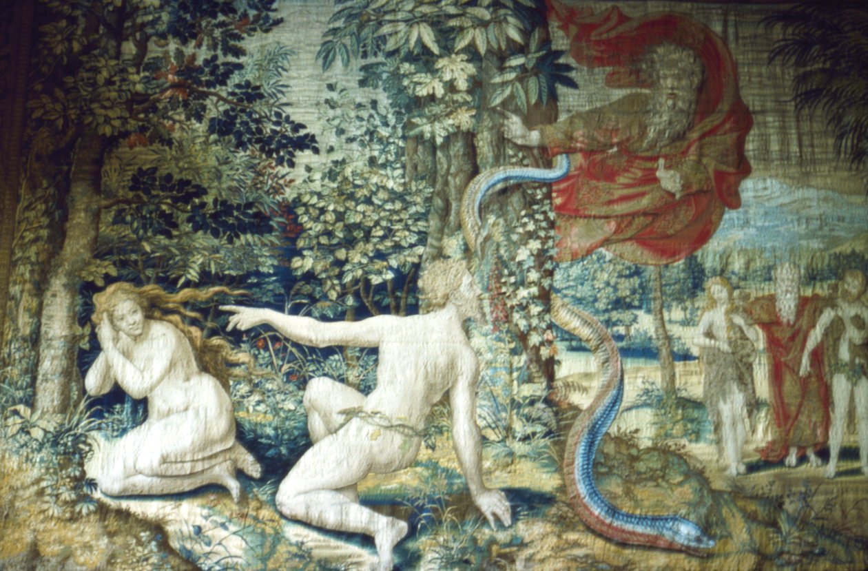 フィレンツェ。 堕落後のアダムとイブ、ブリュッセルのタペストリー、1548年、20世紀 作： Pieter Coecke van Aelst