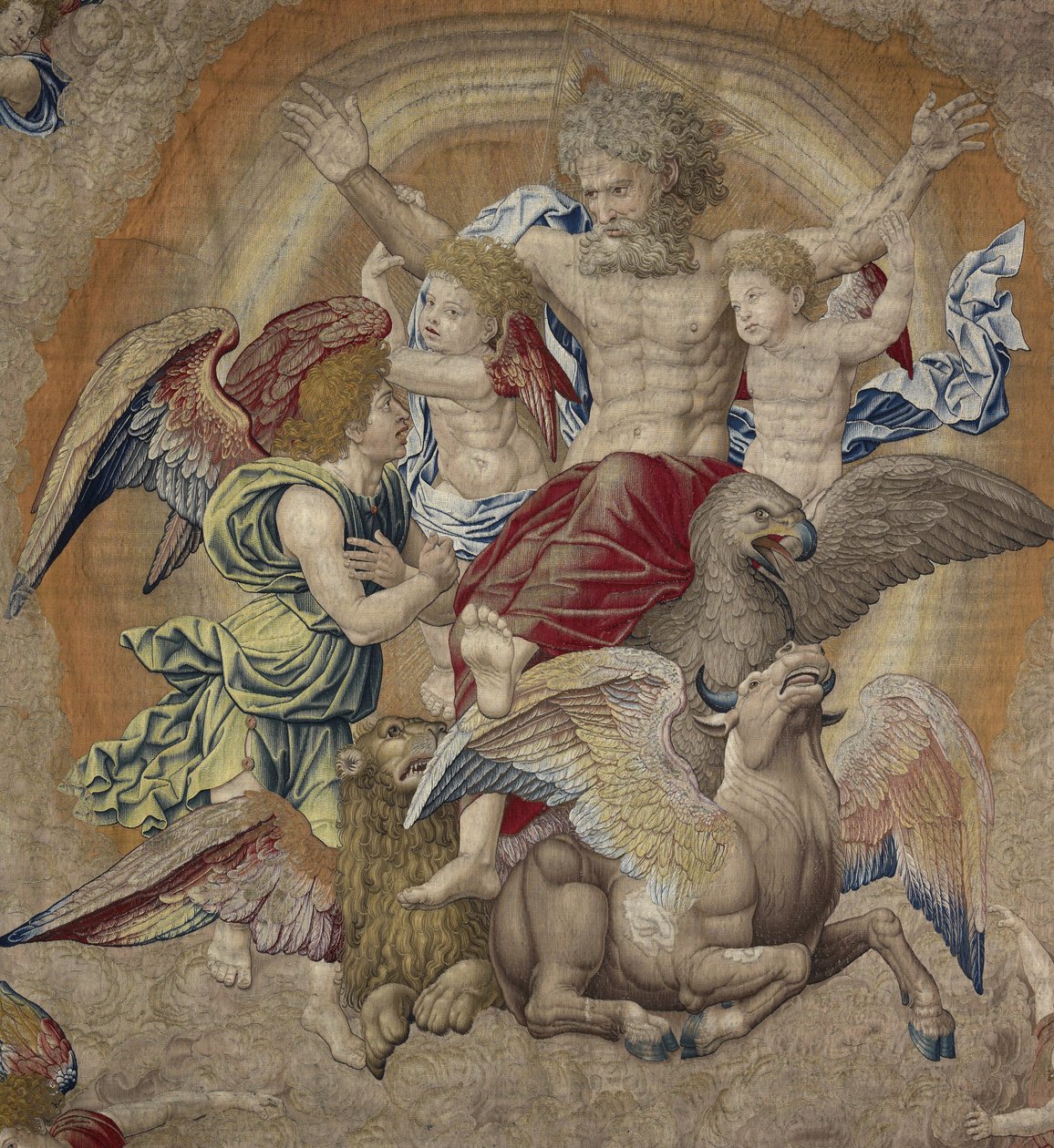 三位一体として知られている第四使徒（テトラモルフォ）のシンボルを持つ父なる神 作： Pieter Coecke van Aelst
