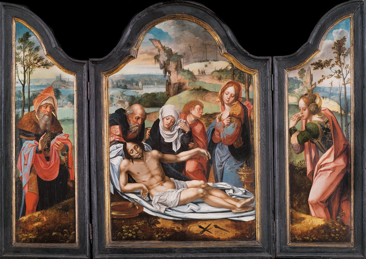 死んだキリストの嘆き - ピーテル・コッケ・ファン・アールスト・ザ・エルダー（1502-1550）による絵画、16世紀初頭 作： Pieter Coecke van Aelst