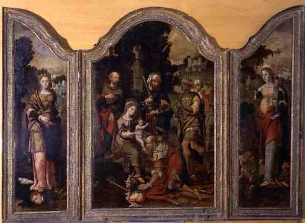 マギと2人の聖人の礼拝を描いたトリプティク（油彩・パネル） 作： Pieter Coecke van Aelst