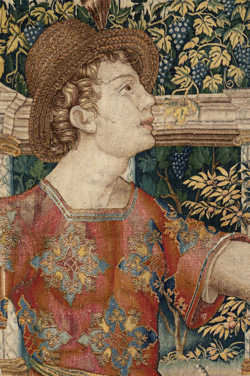 VertumnusとPomona：剪定ばさみに変身したVertumnus、1550年頃（金、羊毛、絹） 作： Pieter Coecke van Aelst