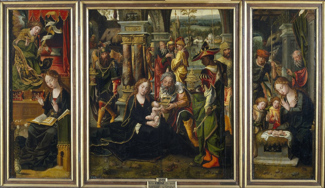 受胎告知。賢者の礼拝。羊飼いの礼拝、第1四半期 作： Pieter Coecke van Aelst