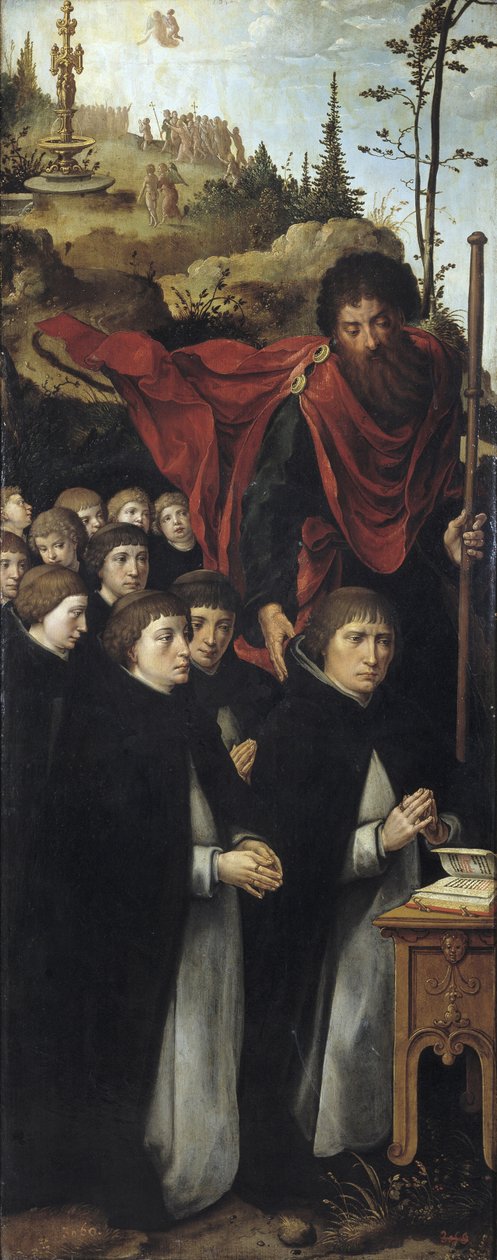 『最後の審判』三連祭壇画の使徒聖ジェームズ大帝と説教者の右パネル 作： Pieter Coecke van Aelst
