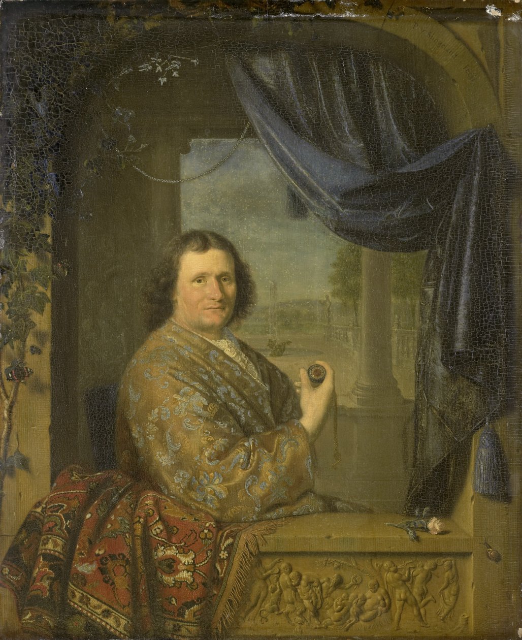 時計を持った男の肖像、1688年 作： Pieter Cornelisz Slingelandt van