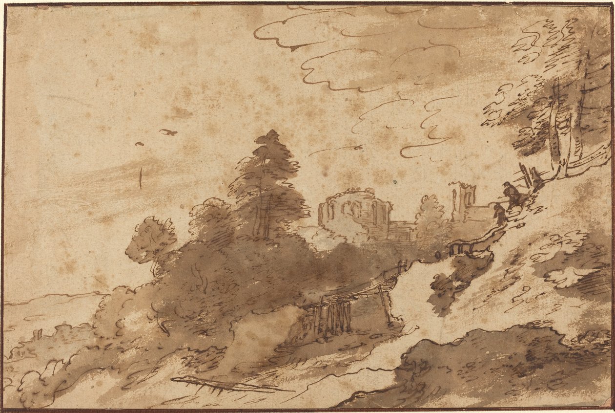 橋と遺跡を背景にした風景 作： Pieter Dircksz Santvoort
