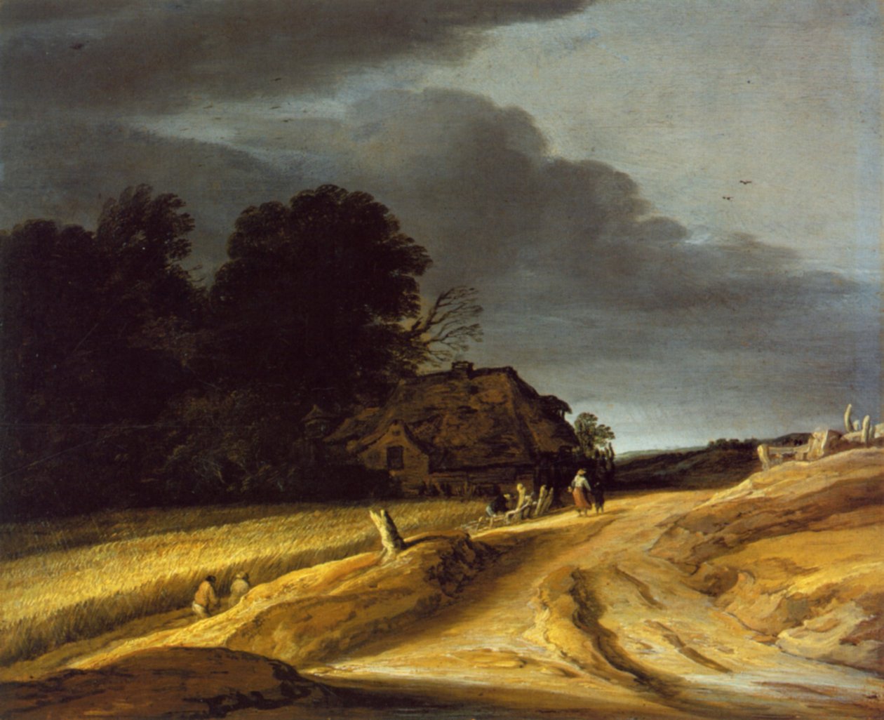 未舗装の道路と農家のある風景 作： Pieter Dircksz Santvoort