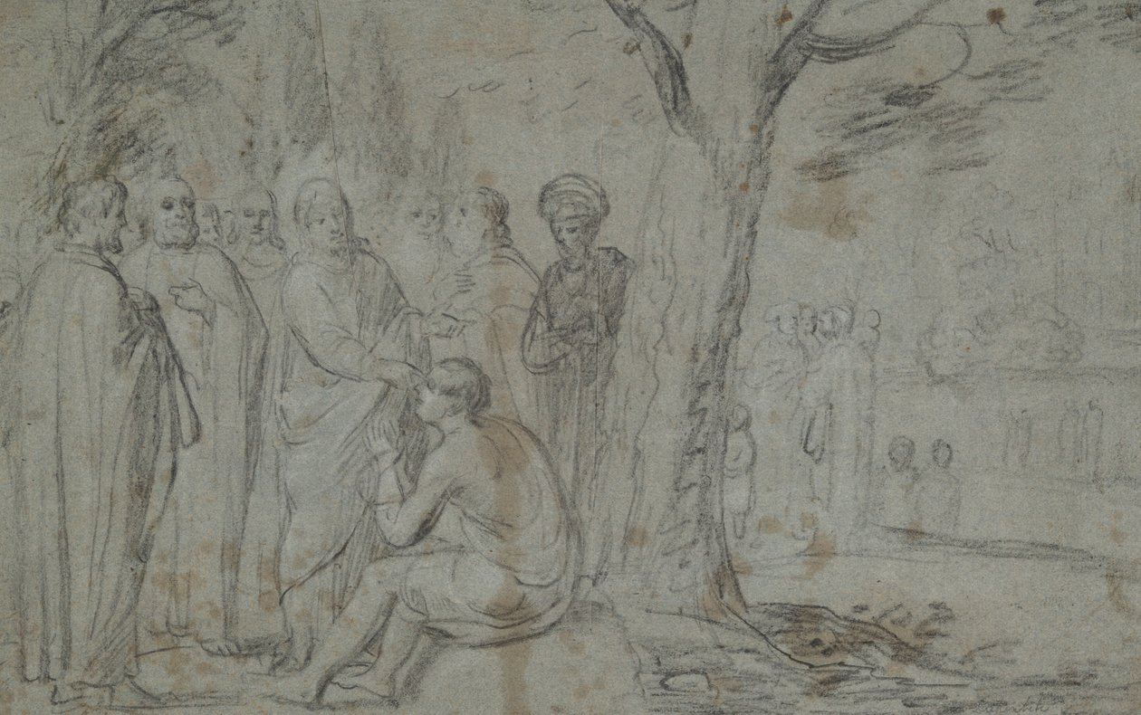 盲人を癒すキリスト (直訳); ヴィーナスとキューピッド (裏面) 作： Pieter Fransz de Grebber