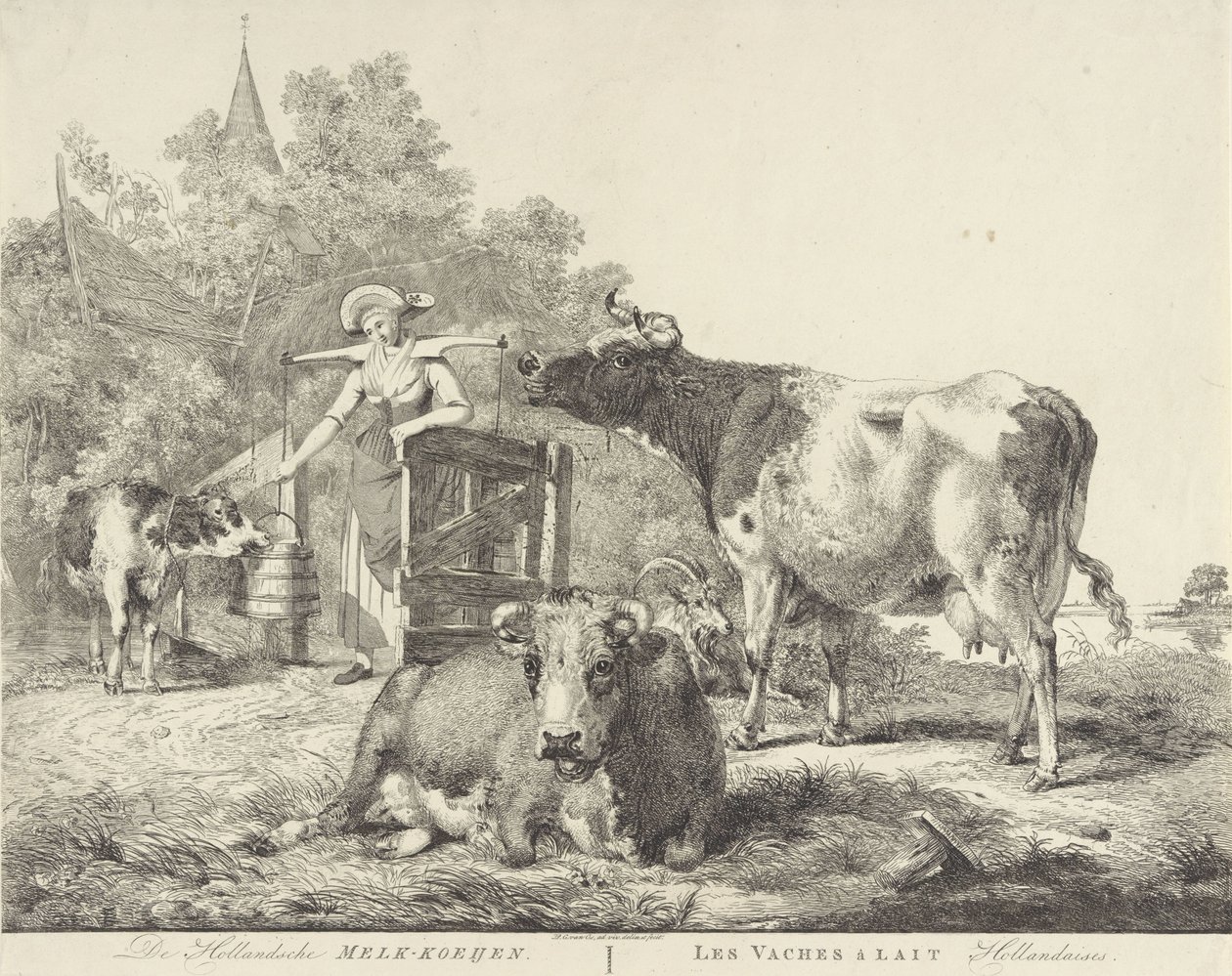 牛と乳搾り女 The Hollandsche Melk-koeijen/ Les vaches â lait hollandaises (オブジェクトのタイトル) 作： ピーター・ジェラルドゥス・ファン・オス