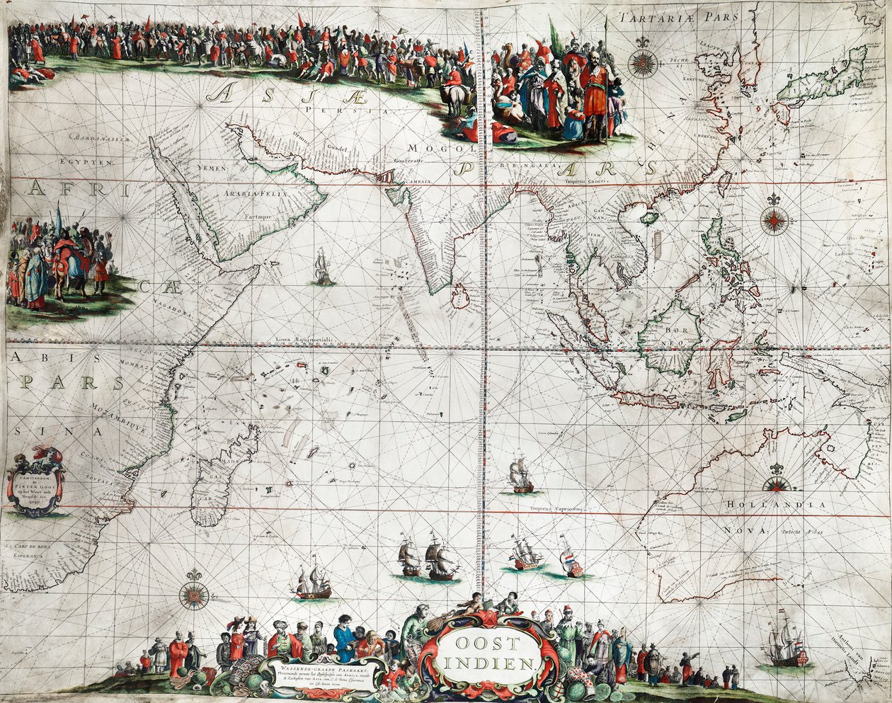 東インド諸島地図、1666年頃（彩色エングレーヴィング） 作： ピーター・グース