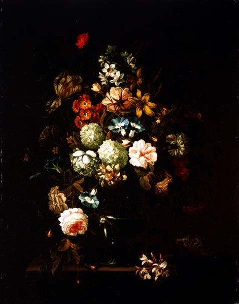 ガラスの花瓶に入った花の静物画 作： ピーター・ハーディム